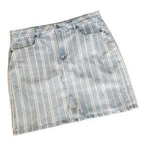 Loft Made & Loved Blue White Stripes Denim Mini Skirt 14 Coastal Western Rodeo
